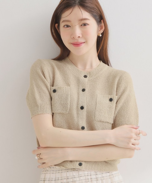 ポケット付き半袖カーディガン