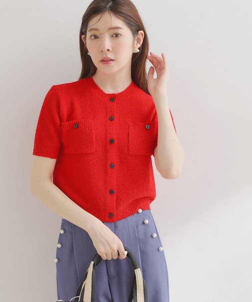 ポケット付き半袖カーディガン