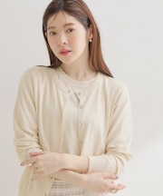 【アンサンブル可・UVカット・アンチピリング】ポイント透かしビジュー釦カーディガン