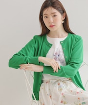 【アンサンブル可・UVカット・アンチピリング】ポイント透かしビジュー釦カーディガン