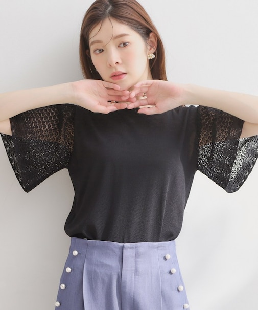 【アンサンブル可・UVカット・アンチピリング】透かしフレアー袖ニット