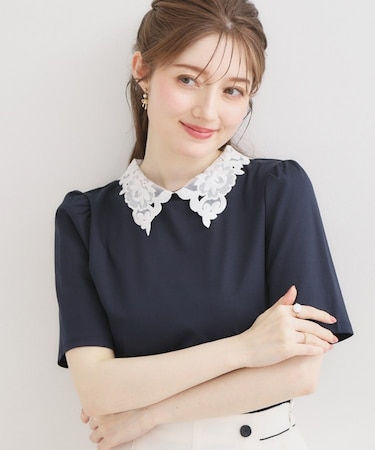【UVカット・接触冷感・洗える】襟レース トップス