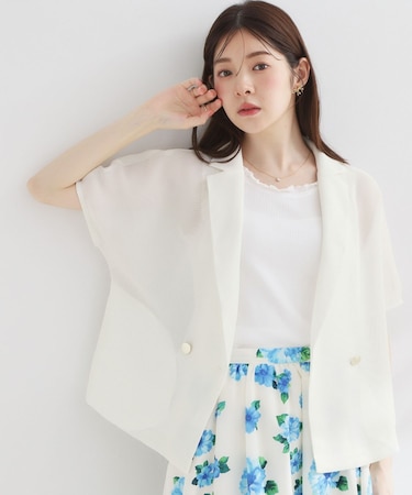【洗える】メッシュ調 半袖ジャケット