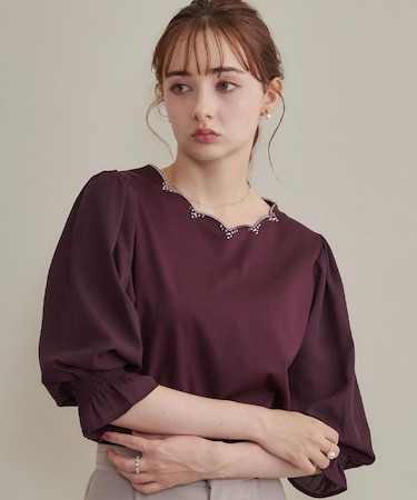 【顔まわり華やぐ・接触冷感・UVカット】スカラ刺繍トップス