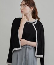 【立体編みが上品・アンサンブル可】ラメ配色 ケーブルカーディガン