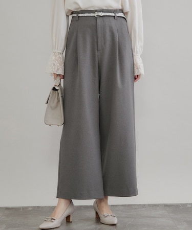 【マシンウォッシャブル・イージーケア】レースベルト付き ワイドパンツ【毛玉になりにくい・セットアップ可】