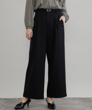 【毛玉になりにくい・イージーケア・セットアップ可】レースベルト付き ワイドパンツ