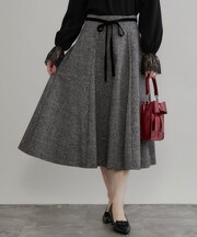 【ベロアリボンが上品】ラメツイード フレアスカート