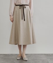 【ベロアリボンが上品】ラメツイード フレアスカート