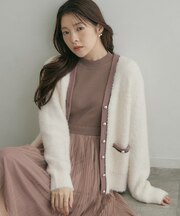 【ほんのり甘いふわふわ素材】配色フェザーニット カーディガン