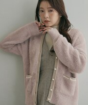 【ほんのり甘いふわふわ素材】配色フェザーニット カーディガン