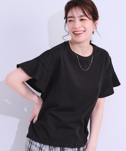 【ひんやり/プチプラ】女性らしさ溢れる お袖シアーフリルトップス