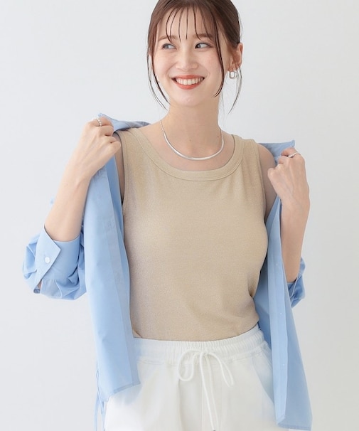 【高レビュー/S-LL】大人ヘルシーなスタイルに ラメタンクトップ