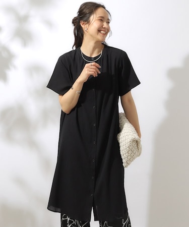 【洗える】ふんわり さらさら コットンシフォン シャツワンピース