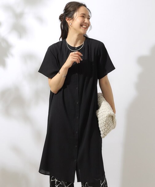 【洗える】ふんわり さらさら コットンシフォン シャツワンピース