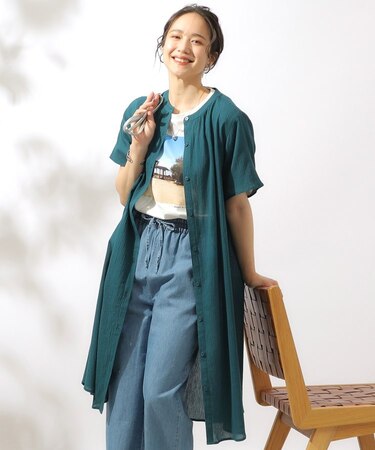【洗える】ふんわり さらさら コットンシフォン シャツワンピース