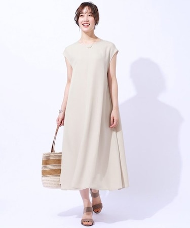 夏でも一枚でさらっと快適 麻調フレンチロングワンピース