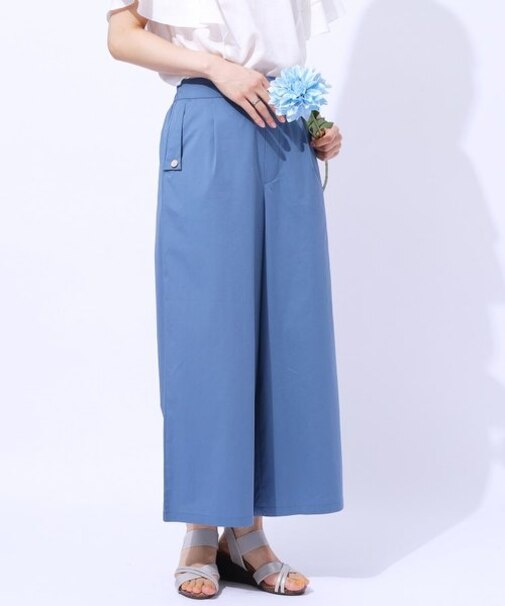 【UV/8分丈】低身長さんにも 金ボタンがアクセント フラップポケットパンツ