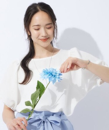 【洗える】1枚で大人可愛く ギャザー袖 しぼしぼブラウス