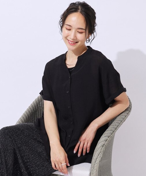 程よいルーズ感が大人見え シアースラブ前開きシャツ