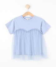 【110-140cm】チュールドッキング半袖Tシャツ