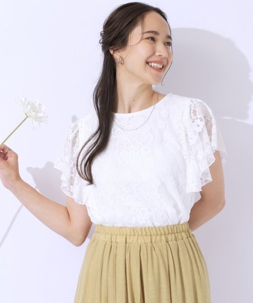 【無理せずキレイ】ブラウス見え お袖フリルレーストップス