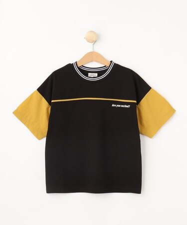 【110-140cm】異素材ミックス お袖切替Tシャツ