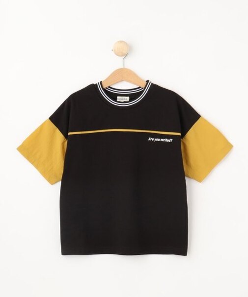 【110-140cm】異素材ミックス お袖切替Tシャツ