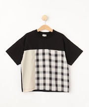 【110-140cm】チェック切替 配色Tシャツ