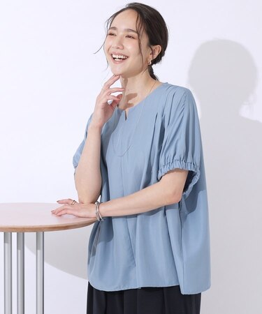 【高レビュー/無理せずキレイ】女性らしさを引き立てる お袖たっぷりギャザー ドルマンブラウス