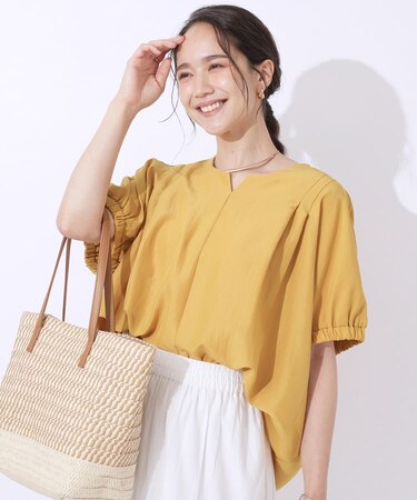 【高レビュー/無理せずキレイ】女性らしさを引き立てる お袖たっぷりギャザー ドルマンブラウス