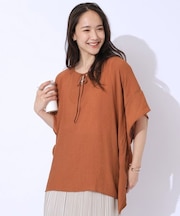 【2点セット】スラブポンチョ風ブラウス＋タンクトップ