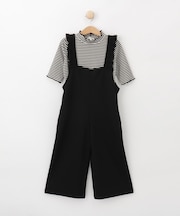 【110-140cm/2点セット】フリルサロペット＋5分袖ボーダートップス