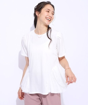【自然にウエストカバー】インせず決まる サイドチュール切替Tシャツ