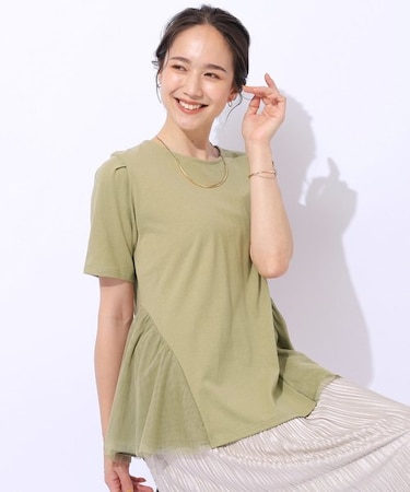 【自然にウエストカバー】インせず決まる サイドチュール切替Tシャツ