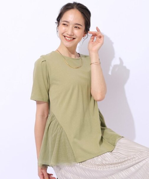 【自然にウエストカバー】インせず決まる サイドチュール切替Tシャツ