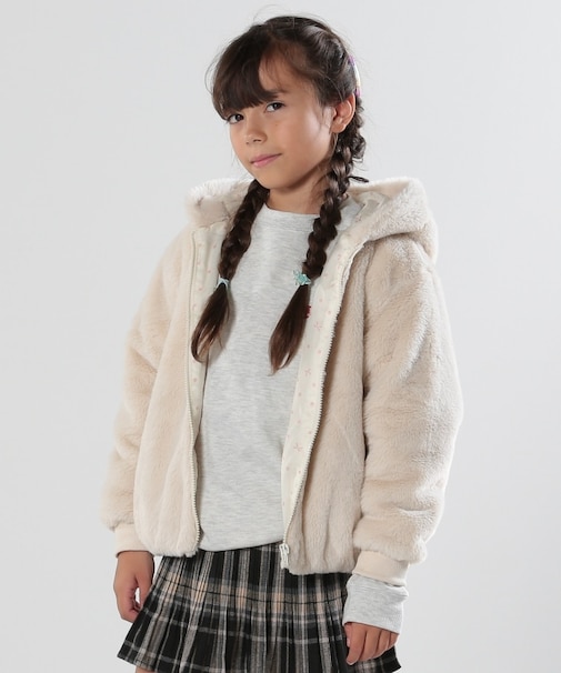 【110-140cm】フェイクファー耳付きパーカ