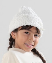 パール調リボンポコポコニット帽子