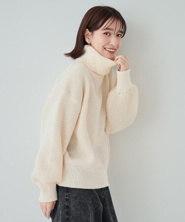 【S-LL】さりげないラメ感 配色ジャカード タートルネックニット