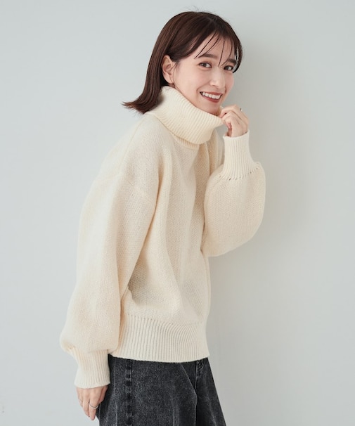【S-LL】さりげないラメ感 配色ジャカード タートルネックニット