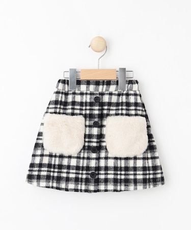 【110-140cm】ファーポケットチェック台形スカート