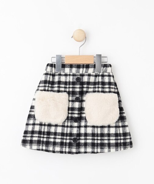 【110-140cm】ファーポケットチェック台形スカート