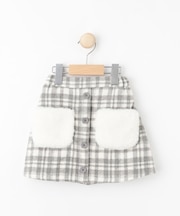 【110-140cm】ファーポケットチェック台形スカート