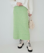 【セットアップ可】リブ編みの縦ラインですっきり見え ニットナロースカート