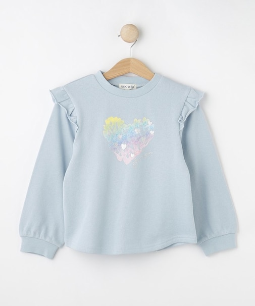 【100-120cm/洗える/姉妹リンク可】肩フリルがアクセント　アソートプリントスウェット