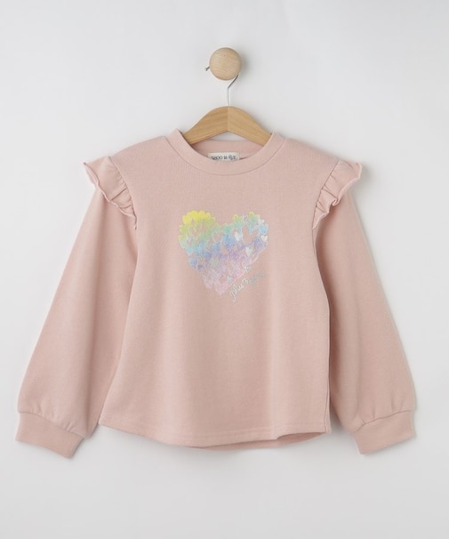 【100-120cm/洗える/姉妹リンク可】肩フリルがアクセント　アソートプリントスウェット