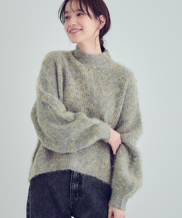 【S-LL/体型カバー】ふわふわMIXハイネックニット