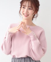 【洗える】大人の上品コーデに お袖ビジュー釦付きリブドルマンニット