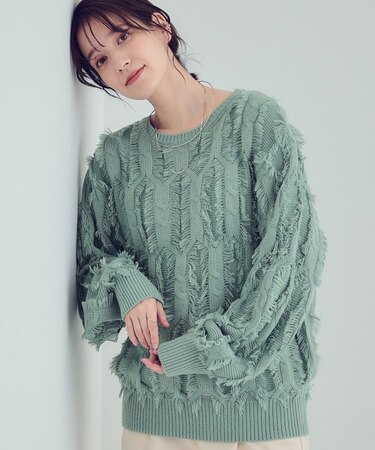 【S-LL】一枚で主役級。フリンジが目を惹くゆるニット