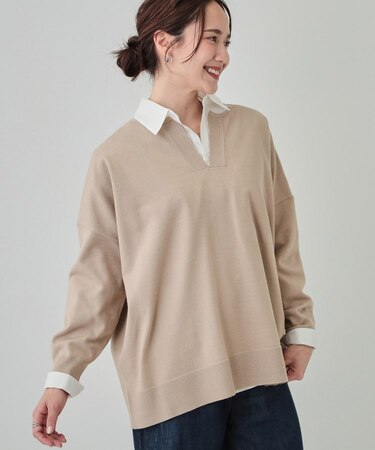 【洗える】レイヤードコーデも楽しめる もちもちVネックニット